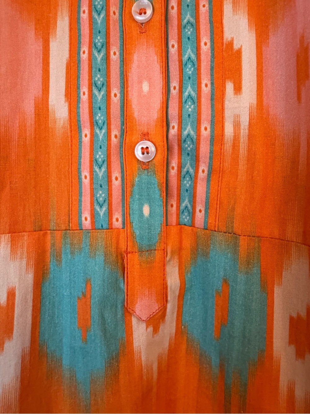 Bella Tu Orange & Turquoise Ikat Camden Shirt Dress Size XL - NWT - Picture 4 of 16